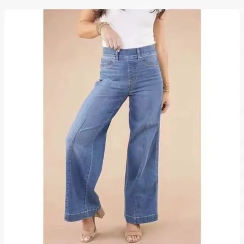 Women High Waist Wide Leg Jeans Retro Fleece Lined Straight Loose Denim Pants Warm Winter Stretchy Bottoms