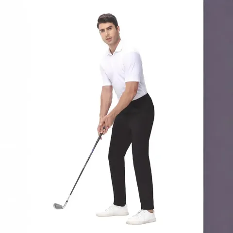 Pantalon de Golf Décontracté Couleur Unie pour Hommes Respirant Nylon Spandex Haute Élasticité Coupe Droite Ajustée pour Extérieur