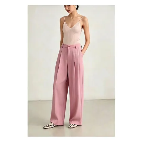 Women High Waist Straight Leg Suit Trousers Slimming Draping Office Commute Polyester Solid Color Full Length Bottom Pants