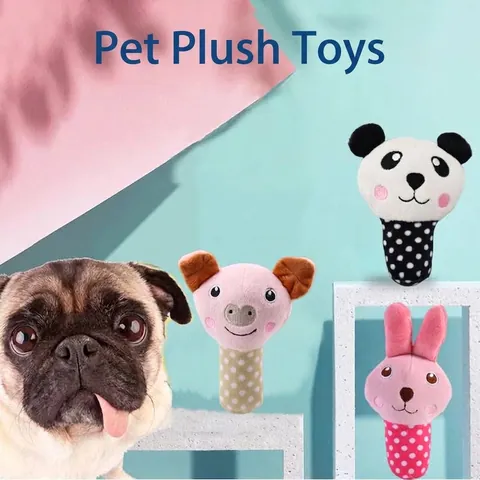Haustier Quietschend Plüschtier Bissfest Hundespielzeug Cartoon Tier Stab Serie Hase Panda Schwein Punkte Interaktives Spielzeug