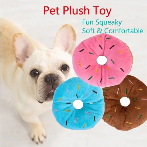 Jouet en Peluche Siffleur pour Animaux Forme de Beignet Interactif Nettoyage des Dents Jouet à Mâcher pour Chiens Chats