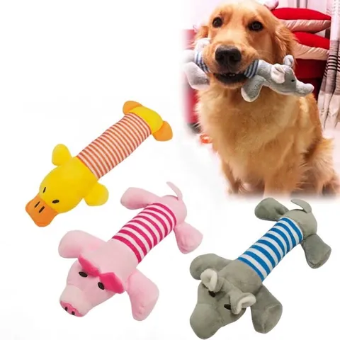 Jouet en Peluche Sonore pour Chien Forme d'Animal Rayé Cochon Éléphant Canard Nettoyage des Dents Jouet à Mâcher Interactif Chien