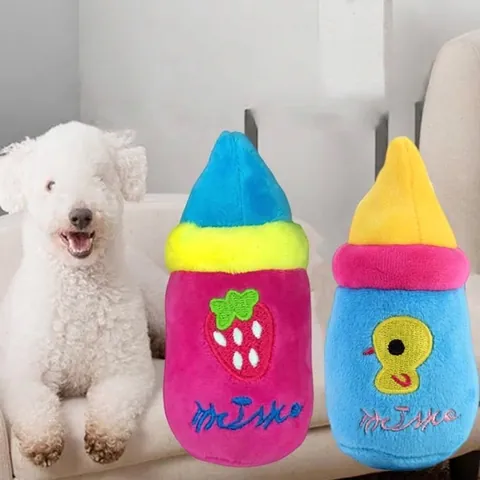 Juguete de Peluche Ruidoso para Mascotas Biberón de Dibujos Animados Juguete para Morder Perros Cachorros Gatos Interactivo Suave