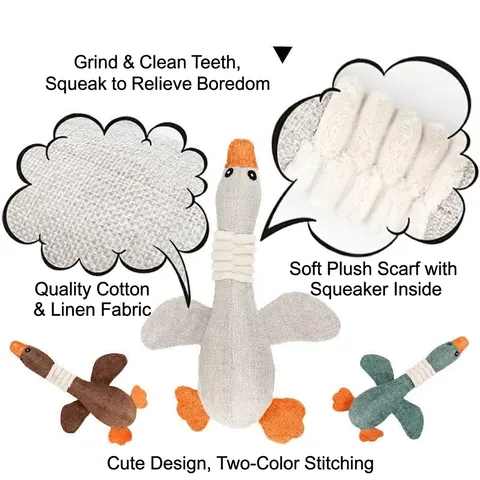 Interactive Wild Goose Shaped Pet Squeaker Toy Durable Burlap Plush For Dog Molar Teeth Cleaning Training Soothing Daily Play