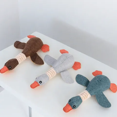 Interactive Wild Goose Shaped Pet Squeaker Toy Durable Burlap Plush For Dog Molar Teeth Cleaning Training Soothing Daily Play