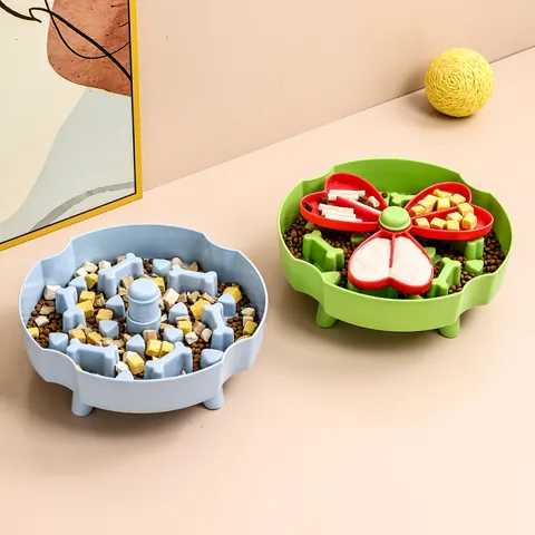 Blumenförmiger Pet Slow Feeder Hundeschüssel Für Große Kleine Hunde Anti-Würgen Puzzle Katzenklo Rutschfest PP Tierfutterautomat