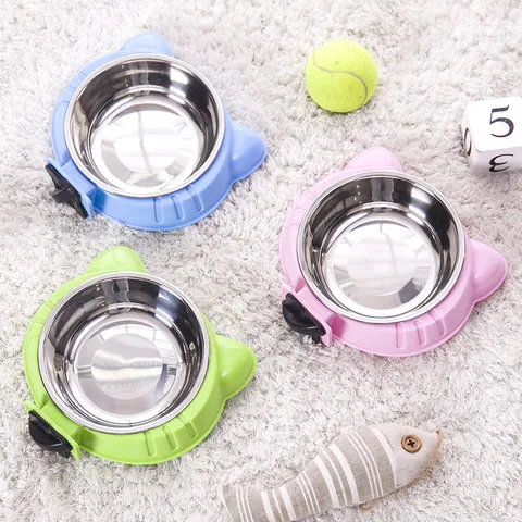 Hanging Pet Stainless Steel Bowl Crate Cage Fixed Food Water Feeding Bowl For Cats Dogs Adjustable Plastic Holder Pet Supplies