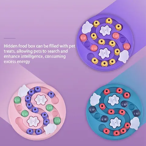 Pet Puzzle Toy Slow Feeder For Dogs Cats Interactive Foraging Maze Game IQ Training Disc Durable PP Material Purple Pink Green