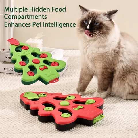 Christmas Tree Shape Pet Dog Puzzle Toy Slow Feeder Bowl Interactive Game For IQ Intelligence Training PP For Small Medium Dogs