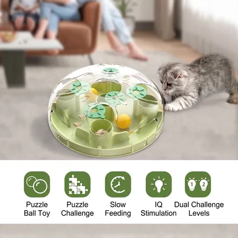 Jouet Puzzle Interactif pour Chat Mangeoire Lente Jeu de Chasse au Trésor Intelligent Distributeur de Friandises en Plastique ABS