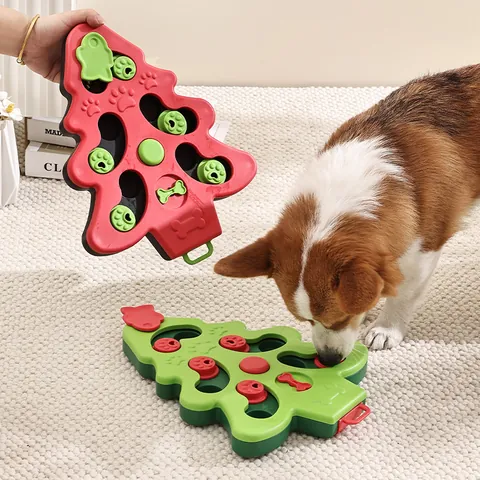 Christmas Tree Shape Pet Dog Puzzle Toy Slow Feeder Bowl Interactive Game For IQ Intelligence Training PP For Small Medium Dogs