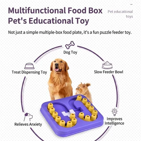 Jouet Interactif pour Chien Chat Puzzle Gamelle Lente Distributeur de Friandises Labyrinthe Blocs Coulissants Puzzle Box