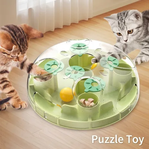 Jouet Puzzle Interactif pour Chat Mangeoire Lente Jeu de Chasse au Trésor Intelligent Distributeur de Friandises en Plastique ABS