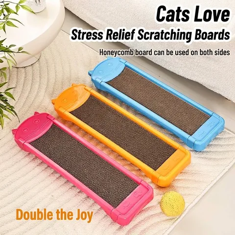 Rechthoekig Golfkarton Kat Krabbord met Kunststof Frame Dubbelzijdig Duurzaam Kattenkrabkussen Kitty Speelgoed Bed