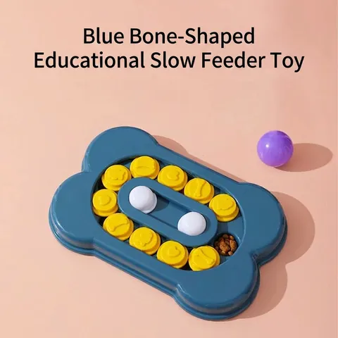 Jouet Puzzle pour Animaux en Forme d'Os Mangeoire Lente pour Chiens Chats Entraînement au QI Distributeur de Friandises Antidérapant PP