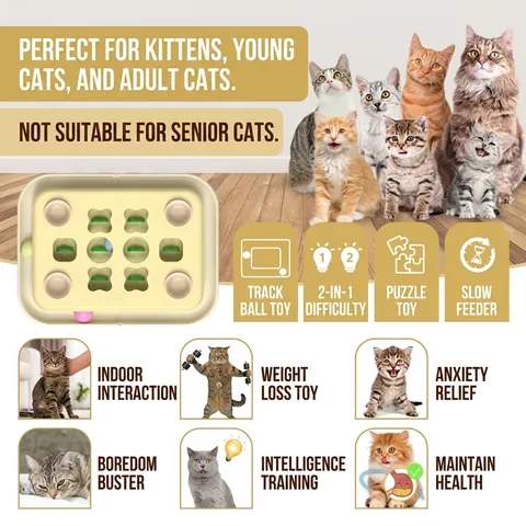 KADTC Jouet Puzzle pour Chat Niveau 3 Mangeoire Lente Intelligente Interactive Avec Balle sur Rail Et Compartiments à Friandises