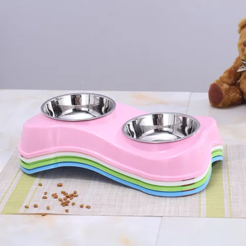 Roestvrij Stalen Dubbele Voerbak Botvormige Antislip Basis Voor Honden Katten Gemakkelijk Schoon Te Maken Uitneembaar