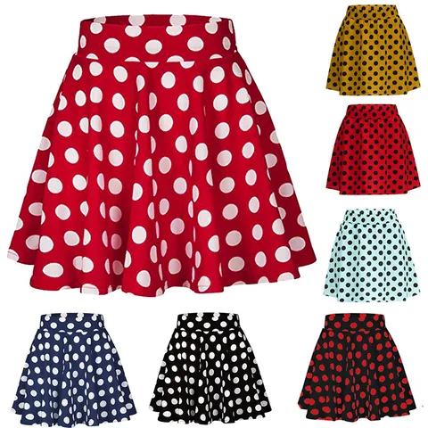 Women Polka Dot Mini Skirt High Waist Flared A-Line Bottom Retro Summer Casual Fashion Short Skirt For Daily Vacation Party