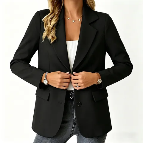 Women's Casual Blazer Jacket Loose Fit Notched Lapel Single Breasted Solid Color Office Commuter Korean Style Long Sleeve Top