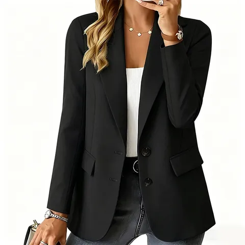 Women's Casual Blazer Jacket Loose Fit Notched Lapel Single Breasted Solid Color Office Commuter Korean Style Long Sleeve Top