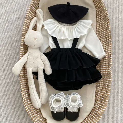 Baby Girls Long Sleeve Cotton Bottoming Shirt Retro Lace Ruffle Collar Solid Color T-Shirt For Toddler Infant Daily Wear