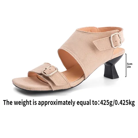 Women's European Style Square Toe Mule Sandals Sculptural Heel Faux Suede Buckle Sandals For Summer Vacation Daily Wear