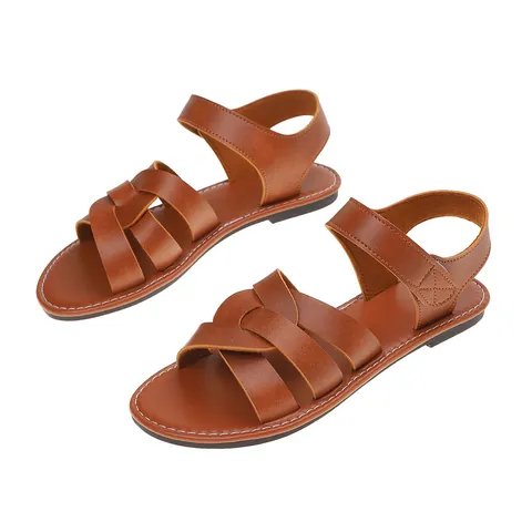 Women's Flat Roman Sandals Cross Strap Beach Shoes Elastic Back Casual Summer Gladiator Sandals PU KPU Rubber Non-slip Sole