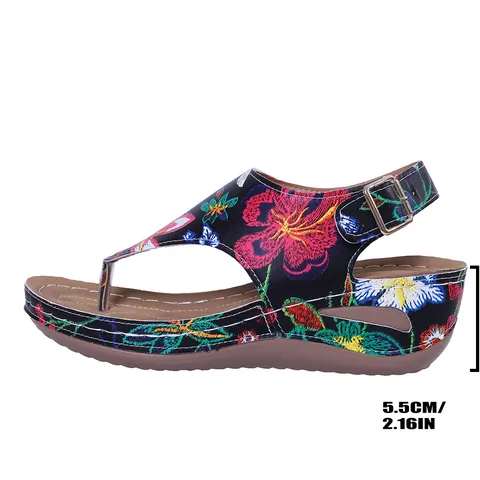 Infradito con Zeppa Stampata da Donna Moda Estiva Boho Floreale Farfalla Suola Spessa Sandali Casual Scarpe da Spiaggia