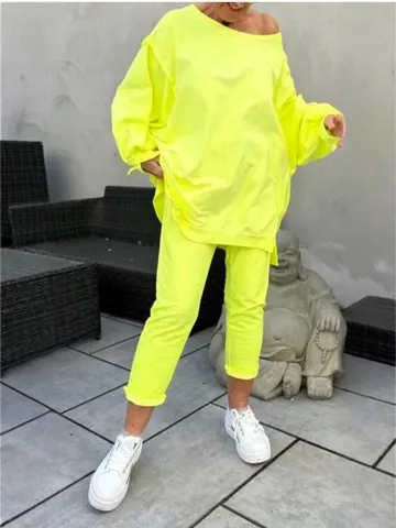 Women's Casual Solid Color Round Neck Long Sleeve Top And Bottom Comfortable 2025 Summer New Fashion Outfit