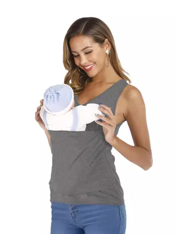 Damen Känguru-Träger-Top Multifunktionales Eltern-Kind-T-Shirt Casual Ärmelloses Tank Top Mit Babytasche Polyester-Weste