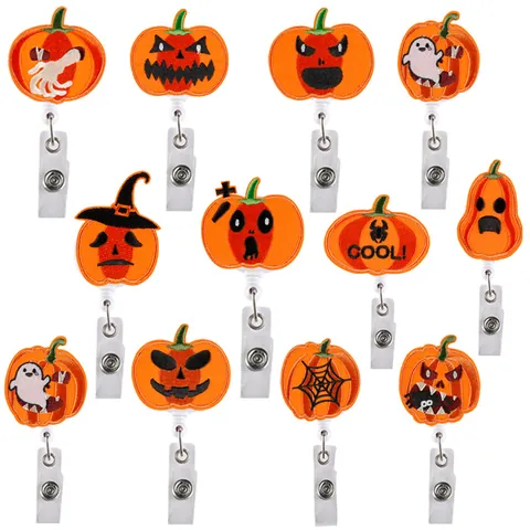 Αποσπώμενη Θήκη Κάρτας Κολοκύθα Halloween Κεντητή από Πολυεστέρα και Πλαστικό για Νοσοκόμους και Γραφείο