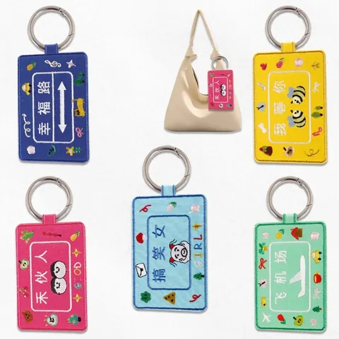 Creative Double Sided Embroidery Luggage Tag Polyester Cartoon Keychain For Suitcase Backpack Bag Charm Fun Embroidery Patch Accessories