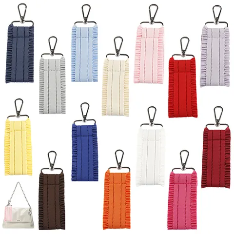 Korean Style DIY Handmade Pleated Ruffle Ribbon Bag Pendant Minimalist Solid Color Fabric Ribbon Keychain Luggage Tag Ribbon Decorative Accents Accessory For Backpack Women Gift