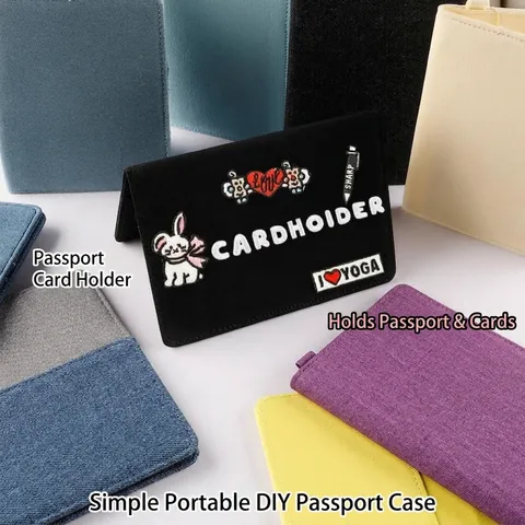 DIY Reisepasshülle Aus Segeltuch Dokumententasche Mit Stickerei-Aufnähern Mehrfach-Kartensteckplatz Brieftasche Polyester Denim Reiseorganizer