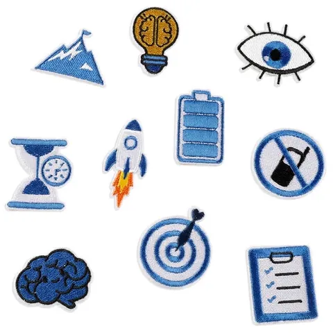 Cartoon Rocket Hourglass Brain Embroidered Patch Iron On Applique DIY Clothing Accessories Decorative Patch For Clothes