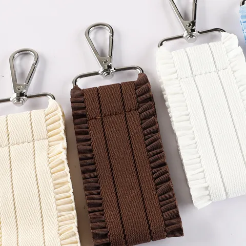 Korean Style DIY Handmade Pleated Ruffle Ribbon Bag Pendant Minimalist Solid Color Fabric Ribbon Keychain Luggage Tag Ribbon Decorative Accents Accessory For Backpack Women Gift