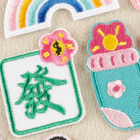 Pink Heart Flower Embroidered Patches For Clothing Iron On Cute Korean Style DIY Badges For Bags Hats Accessories
