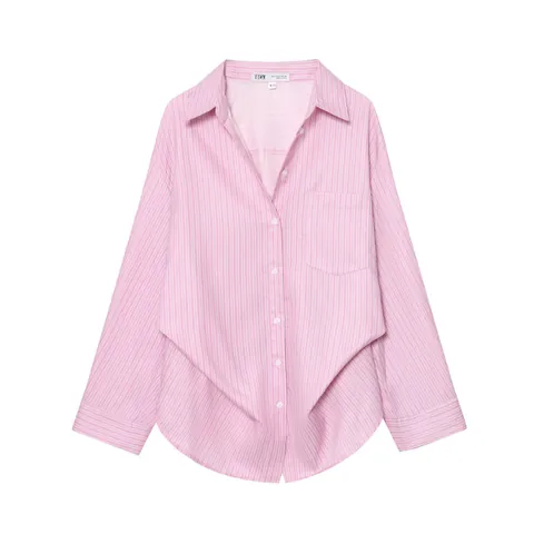 Camicia da Donna Stile Occidentale con Maniche a Pipistrello a Righe Minimalista a Manica Lunga con Bottoni Casual Ufficio
