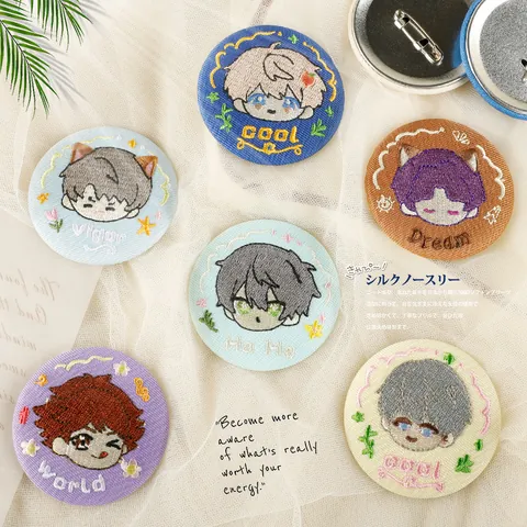 Anime Boy Embroidered Tinplate Brooch Pin Original Cartoon Round Badge Fashion Jewelry for Clothing Backpack DIY Decorative Accessories
