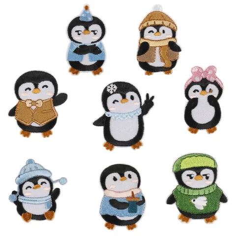 Self Adhesive Cartoon Penguin Embroidered Patches For Clothing Hats Bags DIY Decoration Kawaii Animal Embroidery Applique
