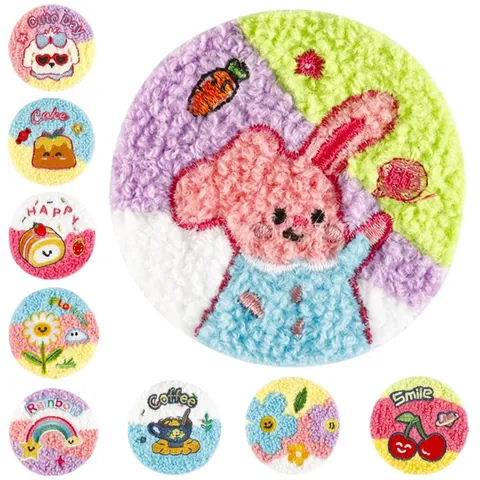 Cartoon Chenille Embroidery Brooch Pin Cute Animal Rainbow Round Tinplate Badge For Backpack Clothing DIY Decoration Accessories