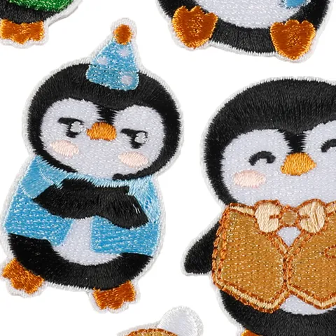 Self Adhesive Cartoon Penguin Embroidered Patches For Clothing Hats Bags DIY Decoration Kawaii Animal Embroidery Applique