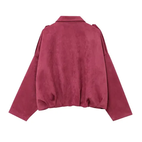 Bombardier Femme Style Européen Faux Daim Revers Épaulettes Coupe Décontractée Couleur Unie Manteau Polyester Top