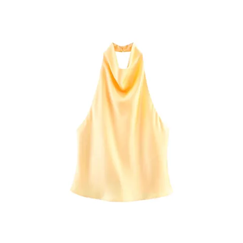 Damen Französisch Elegant Neckholder Satin Top Sommer Wasserfall Ausschnitt Ärmellos Einfarbig Polyester Seidig Oberteil