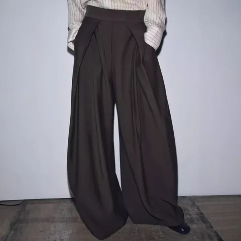 Women High Waist Wide Leg Trousers Loose Draped Casual Suit Pants Polyester Blend Streetwear Bottom For Spring Autumn