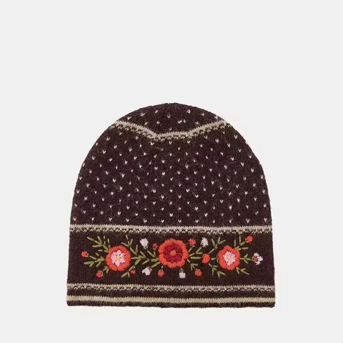 Handmade Floral Embroidered Knitted Winter Accessory Set For Women Cotton Beanie Hat Scarf And Arm Sleeves Warm Earmuffs