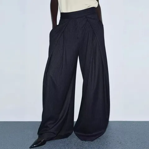 Women High Waist Wide Leg Trousers Loose Draped Casual Suit Pants Polyester Blend Streetwear Bottom For Spring Autumn