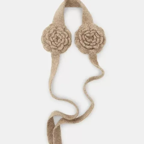 Handmade Floral Embroidered Knitted Winter Accessory Set For Women Cotton Beanie Hat Scarf And Arm Sleeves Warm Earmuffs