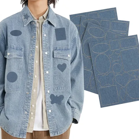 Parches de Mezclilla Autoadhesivos Para Reparación de Ropa Varias Formas Corazón Estrella Círculo Bordado Parches de Jean Accesorios DIY