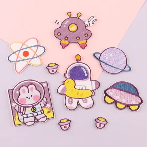 Space Astronaut Planet Embroidered Patches Polyester Cartoon UFO Star Patches For Clothing Bags DIY Sew On Self Adhesive Decorative Appliques